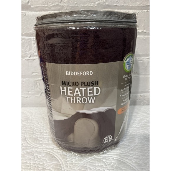 Biddeford Micro Plush Heated Brown Throw Blanket Brand New - Picture 1 of 6